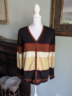 Y2K Liz Claiborne Women's M/L Metallic Striped Cardigan FRIENDS Monica Pheobe